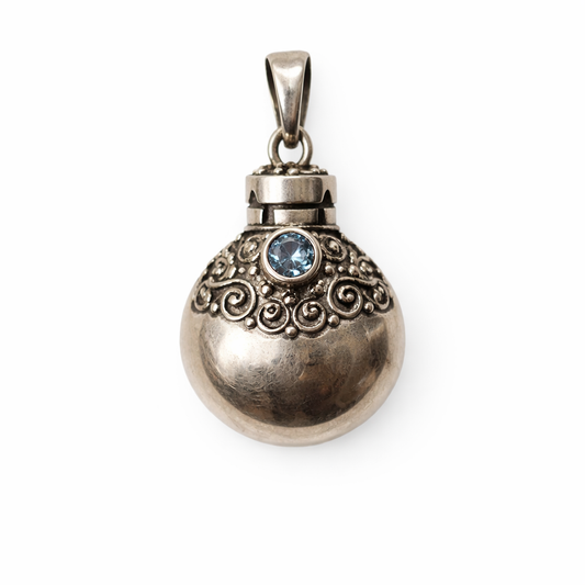 Alchemy Vessel Pendant with Blue Gemstone – Sterling Silver