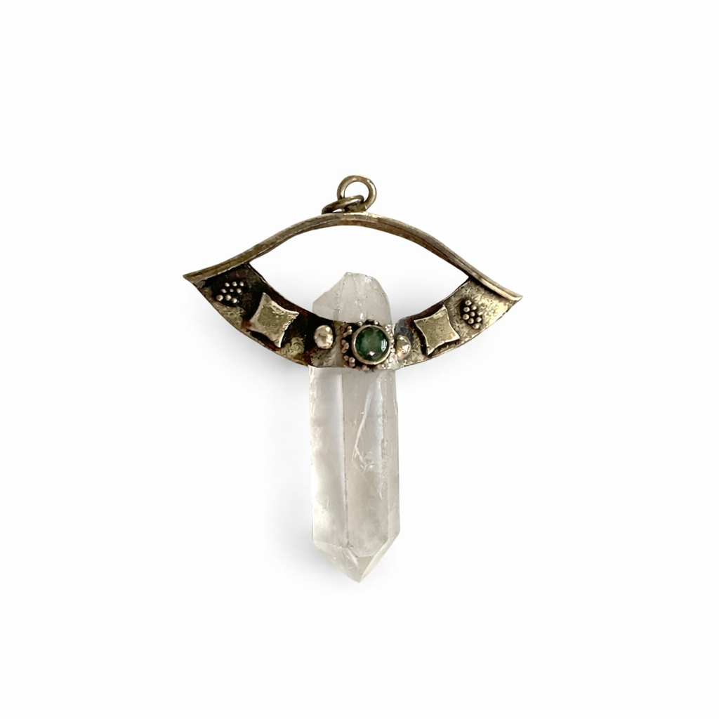 Crystal Wand with sterling silver & Blue Garnet details