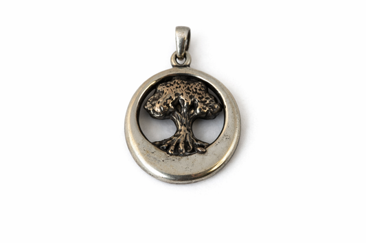 Artisan Tree of Life Round Pendant with Sculptured Tree 925 Silver
