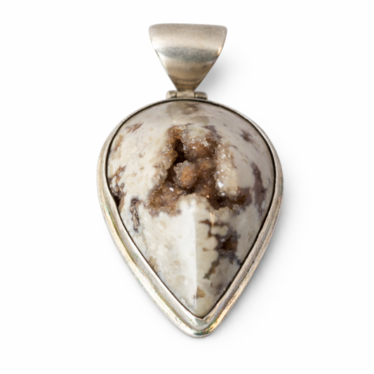 Teardrop Polished Stone with Crystalline Structure & 925 Silver Setting M