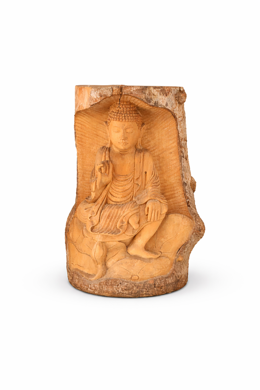 Detailed Carved Wooden Sculpture Lady Buddha