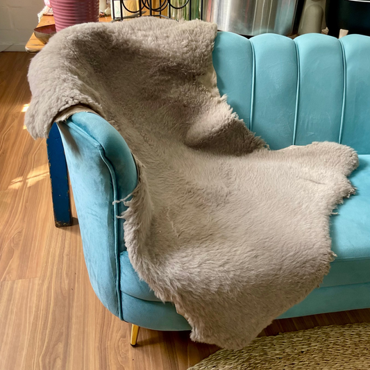 Taupe Grey Genuine Fluffy Sheepskin 2