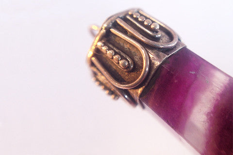 925 silver Amethyst Crystal + Bali motif Pendant