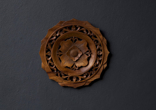 Flower Mandala Hand Carved Wooden Wall Sculpture