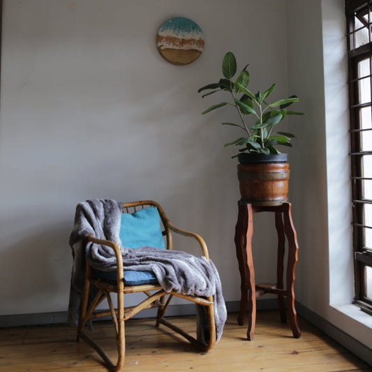 Vintage Wood Plant stand with brass detail