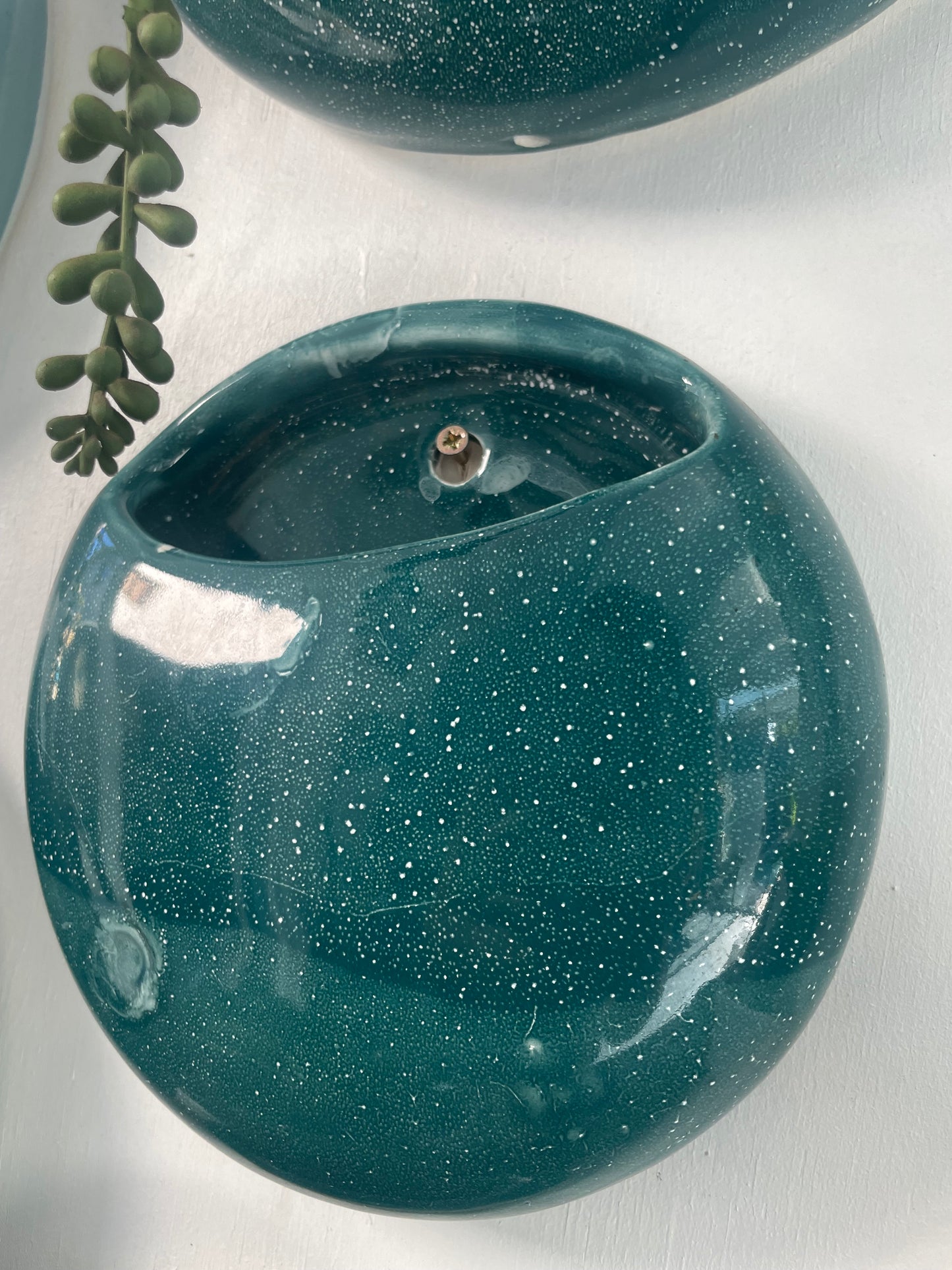 Teal + texture Ceramic Wall Pot Set  - Artisanal Finish (Set; S, M & L)