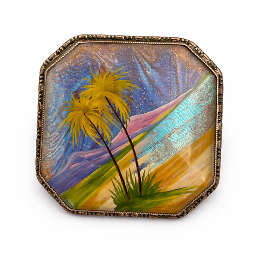 True vintage ! TLM Sterling Enamel Landscape Brooch