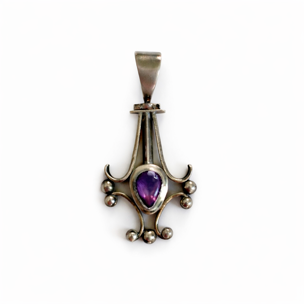 Polished Amethyst Teardrop Stone in Classic Sterling Silver Setting