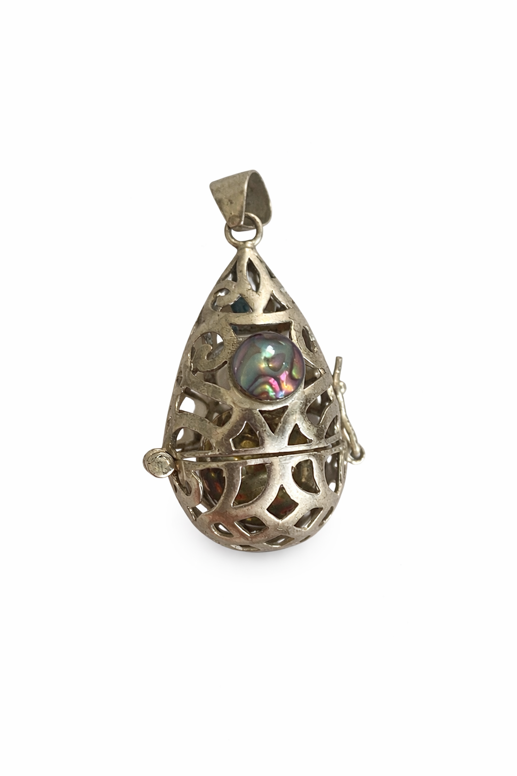 Sterling Silver Teardrop Locket with Abalone Jingle Ball