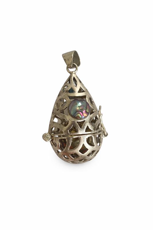 Sterling Silver Teardrop Locket with Abalone Jingle Ball