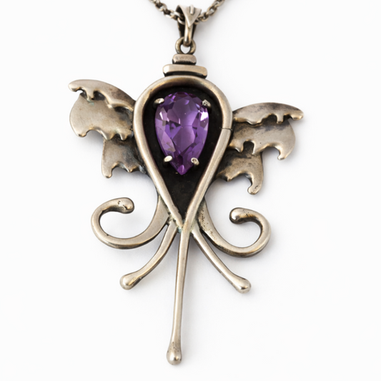 Artisan Amethyst Winged Pendant in 925 Sterling Silver