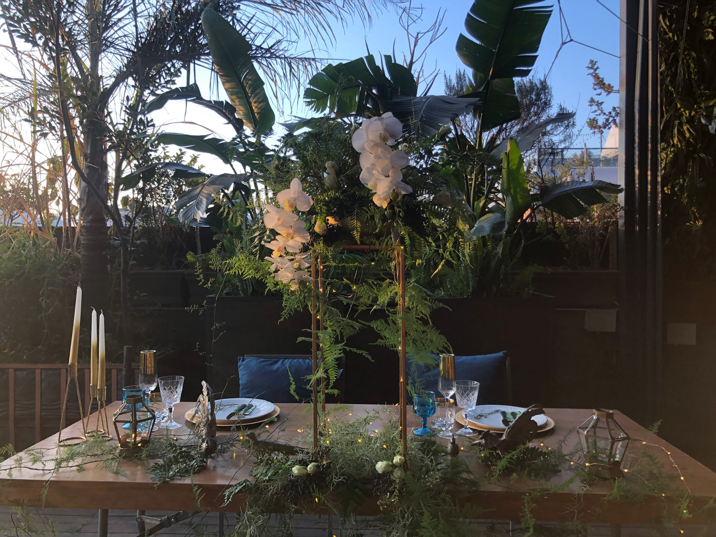 White + Gold + Greenery Table Setting