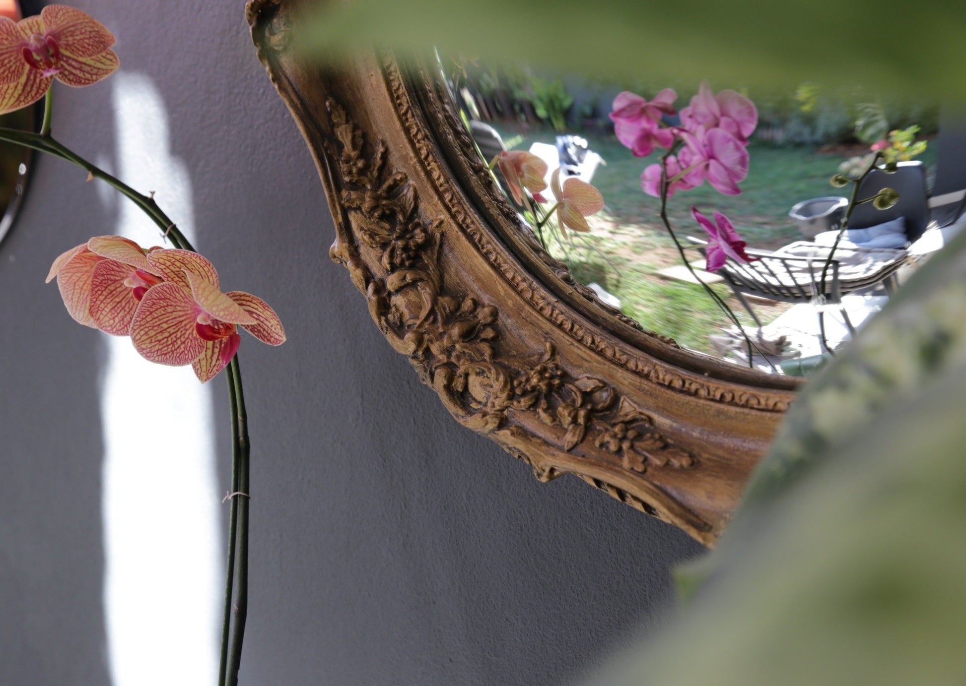 Vintage Molded Mirror Frame with Convex Exit Fisheye Mirror Upcycled