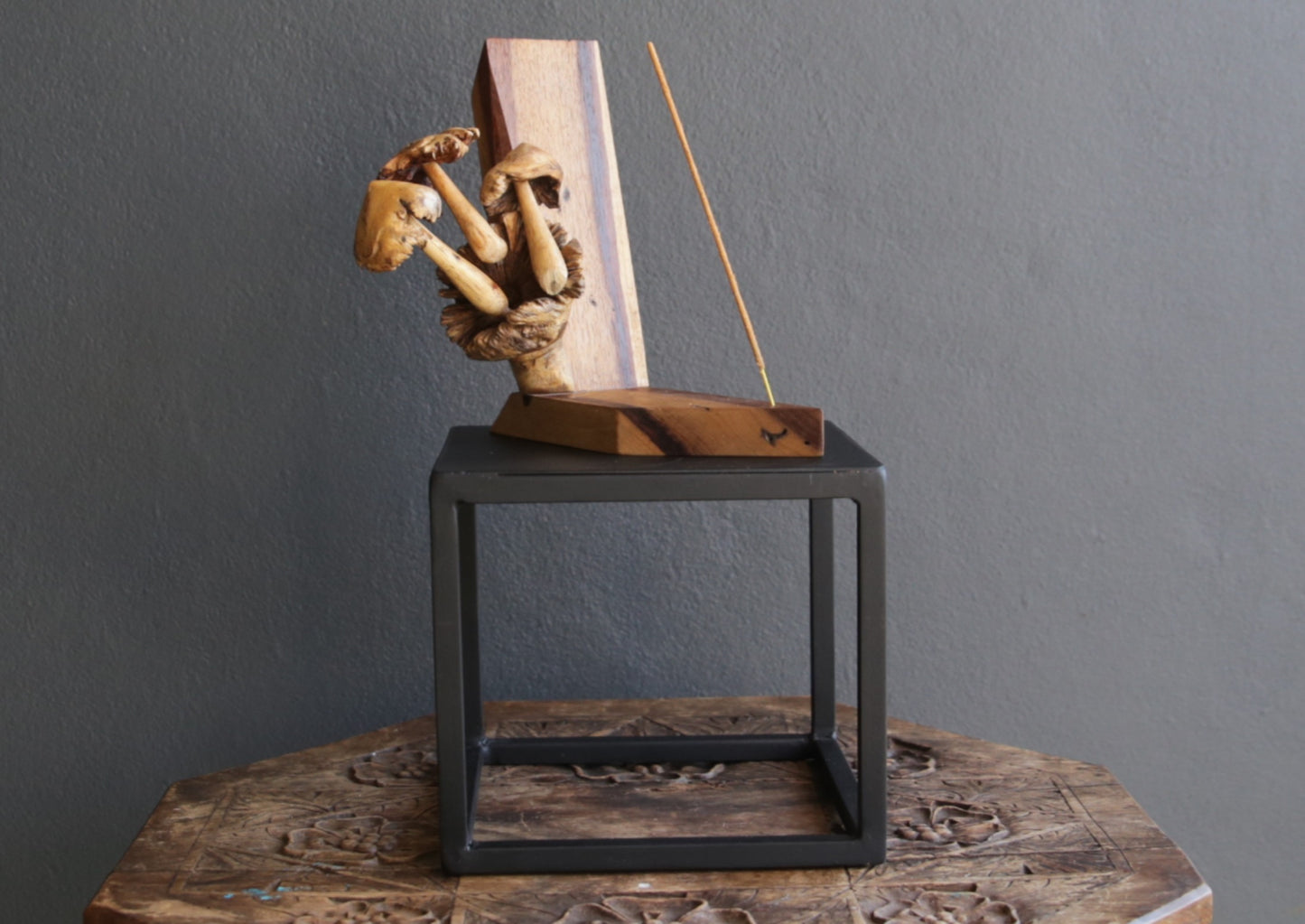 Handmade Mushroom & Kiaat Wood Incense Holder