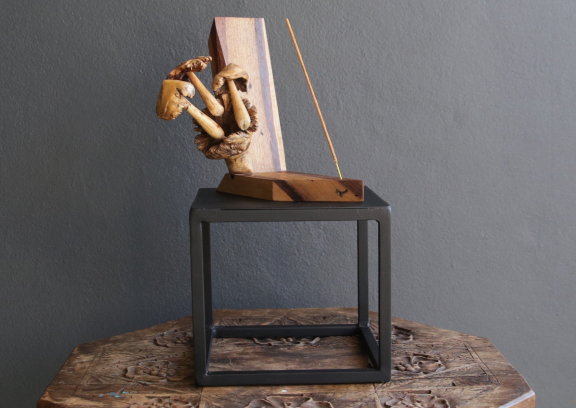 Handmade Mushroom & Kiaat Wood Incense Holder