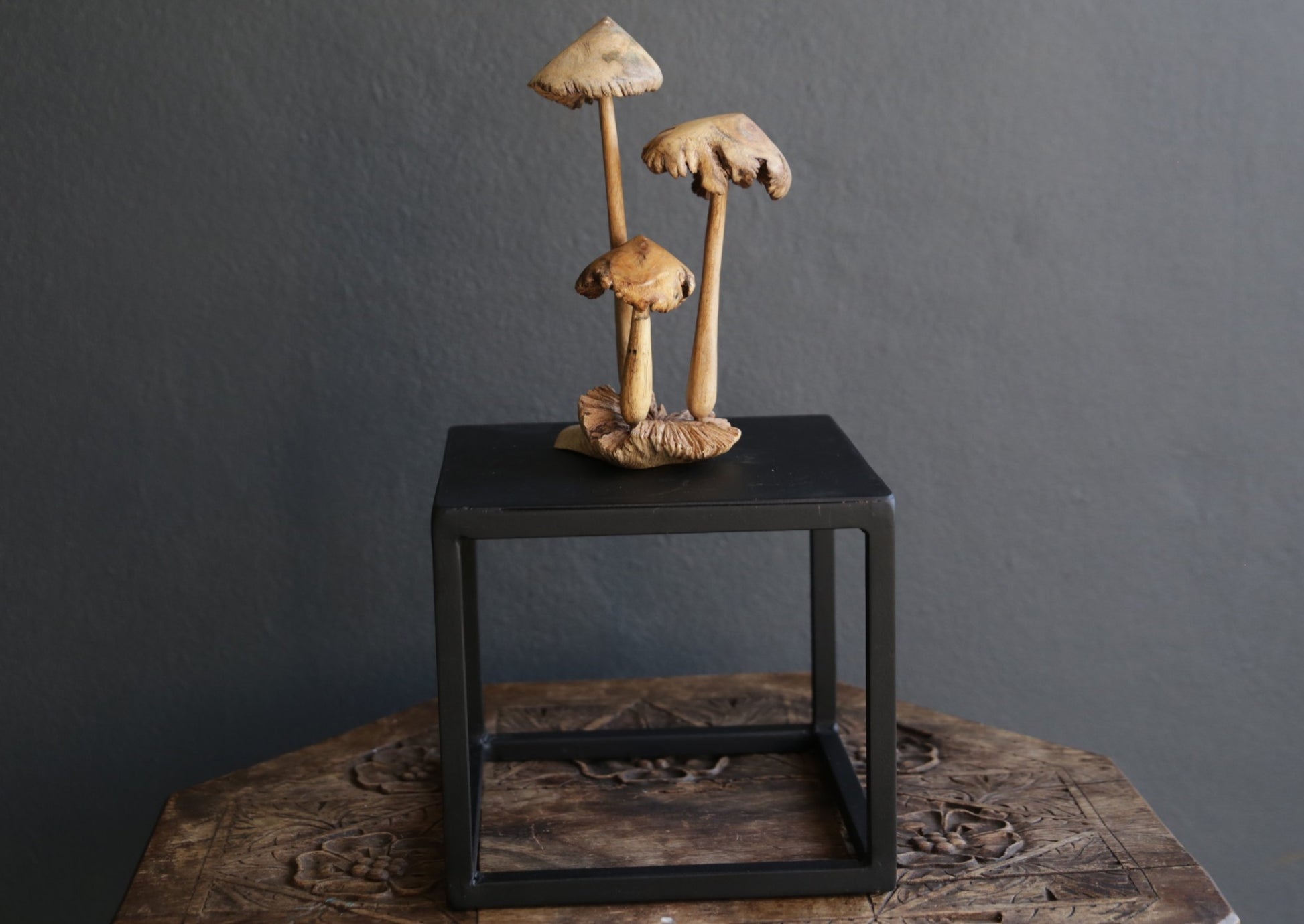 Carved Tall wooden Mushrooms Sculpture
