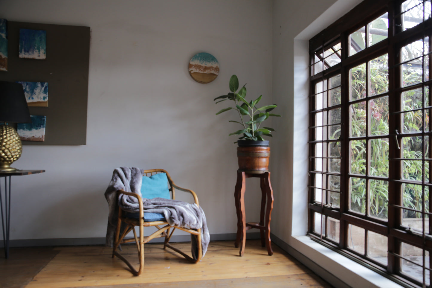 Vintage Wood Plant stand with brass detail