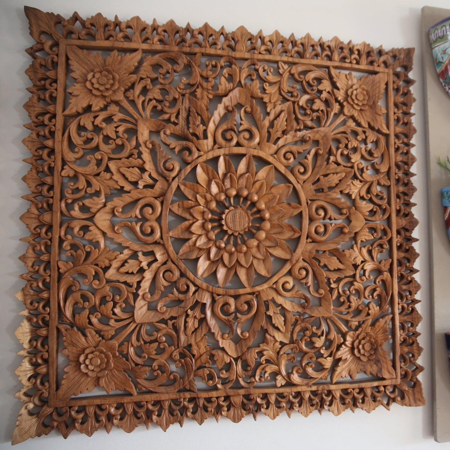 Carved Wood Mandala Wall Hanging Sculpture