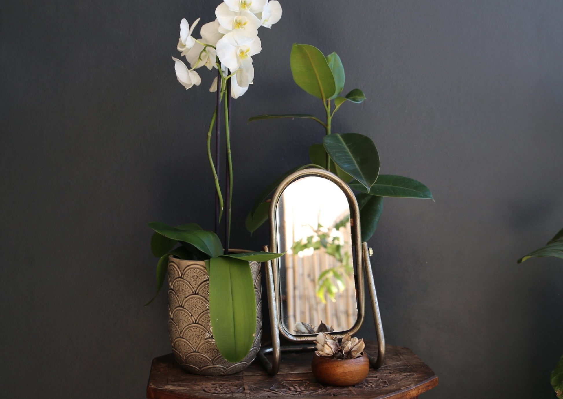 Vintage Standing Vanity / Table Mirror - Stainless Steel Metal