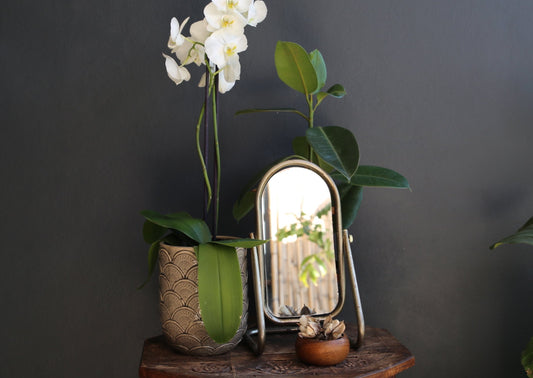 Vintage Standing Vanity / Table Mirror - Stainless Steel Metal