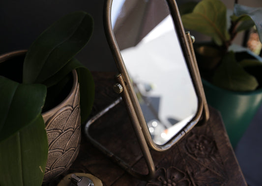 Vintage Standing Vanity / Table Mirror - Stainless Steel Metal