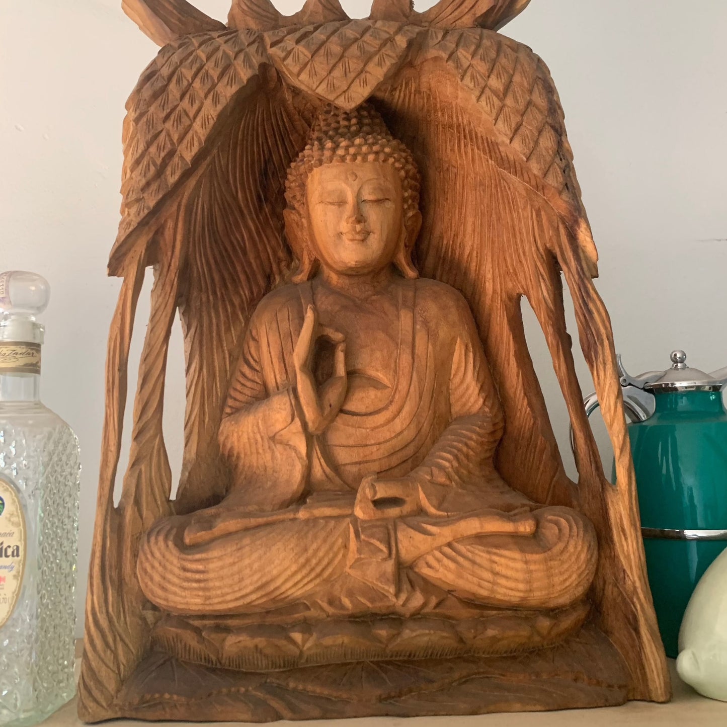 Detailed Carved Wooden Sculpture Lady Buddha